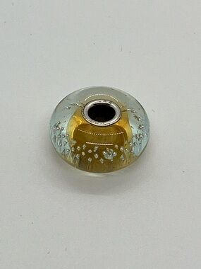 Trollbeads 925 LAA Trace Yellow Murano Glass Charm Bead Retired